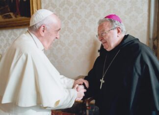 El obispo de Palencia, Manuel Herrero, junto al Papa.