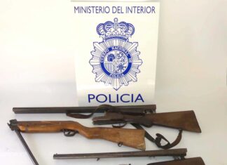 Armas de fuego incautadas al detenido por violencia de género en Palencia