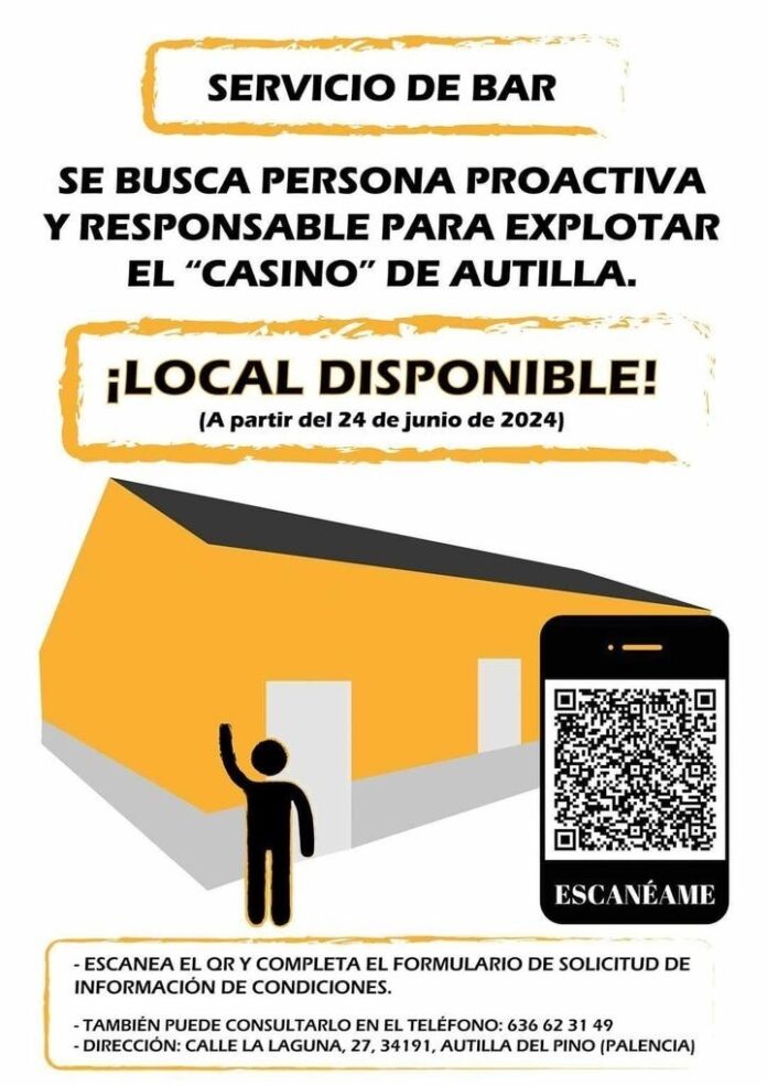 Cartel responsable bar Autilla del Pino El Casino