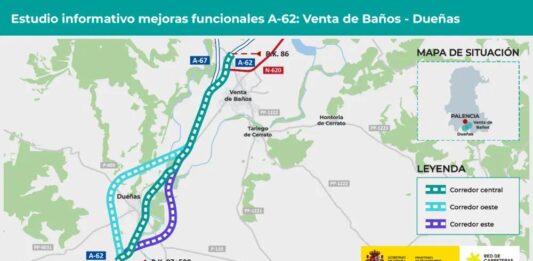 Transportes aprueba el estudio informativo para mejorar la capacidad y la funcionalidad de la A-62, entre Venta de Baños y Dueñas