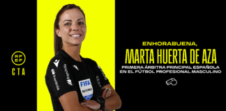 Marta Huerta de Aza, primera árbitra principal española en el fútbol profesional masculino