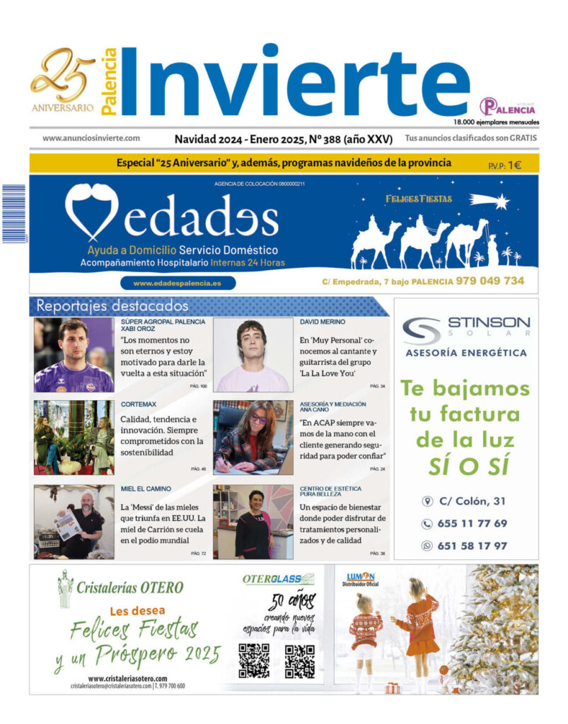 Portada Palencia Invierte. Edición de Navidad 2024 / Enero 2025. 25 Aniversario